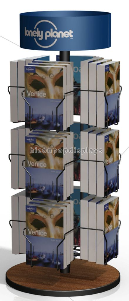 Escuro - cremalheiras de exposição de madeira do revestimento cinzento Rotatable para a venda dos livros