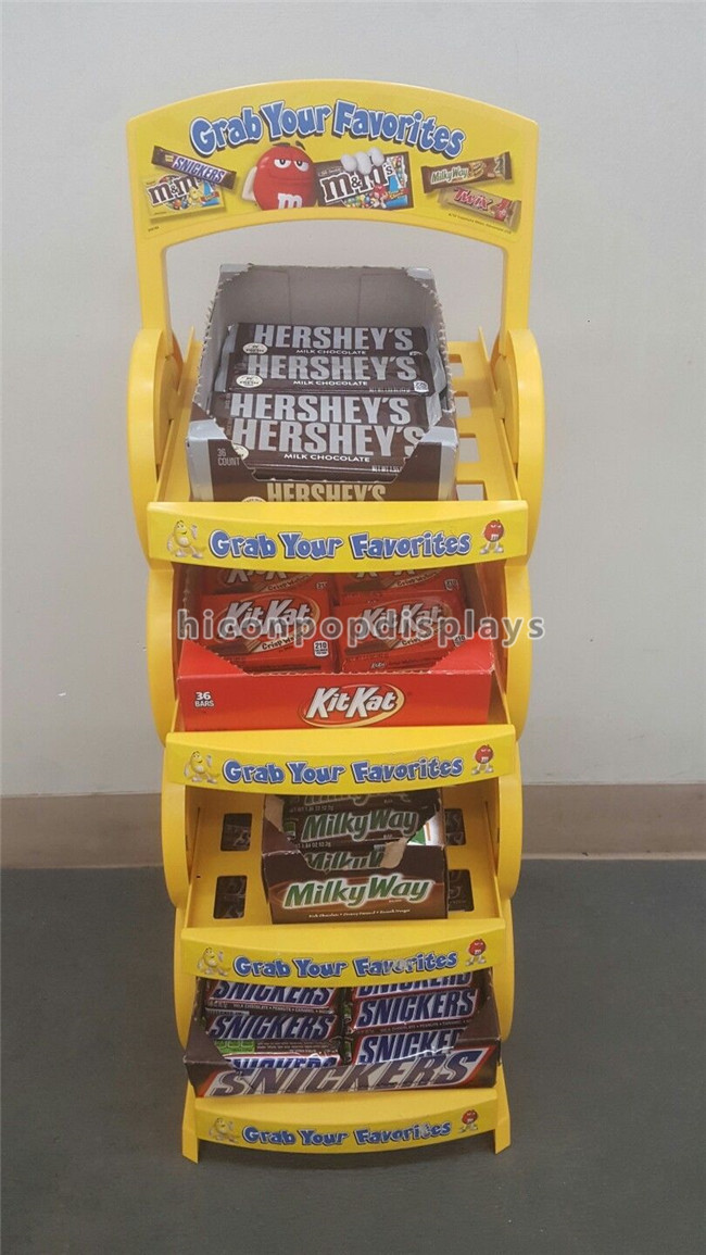 Suportes de exposição do revestimento da venda do chocolate do supermercado cor do amarelo de 4 camadas