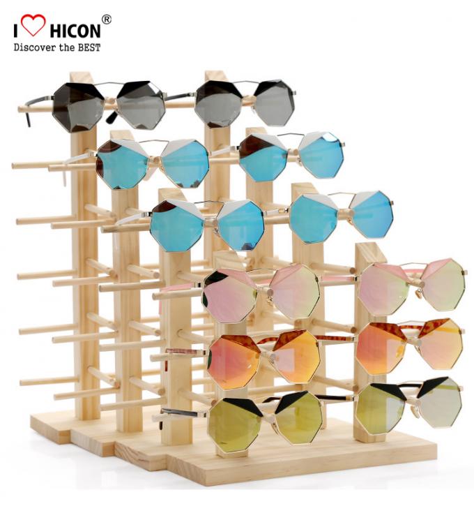 Equipamento de madeira da propaganda da parte superior contrária de suporte de exposição dos óculos de sol dos clientes surpreendentes
