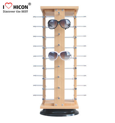 China Suporte de exposição de gerencio de madeira de folheamento dos óculos de sol de Rod de metal para 30 pares do Eyewear fornecedor