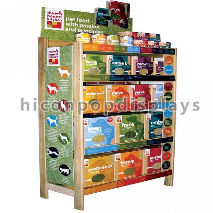 Suportes de exposições feitos sob encomenda da mercadoria do POP da madeira para lojas de alimentos para animais de estimação