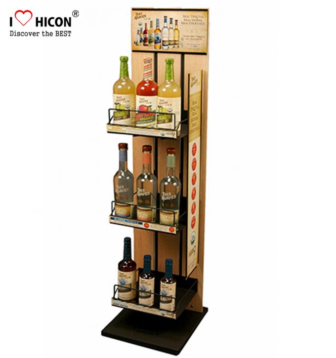 Cremalheira de exposição de madeira feita sob encomenda autônoma do vinho para a propaganda da loja de bebidas